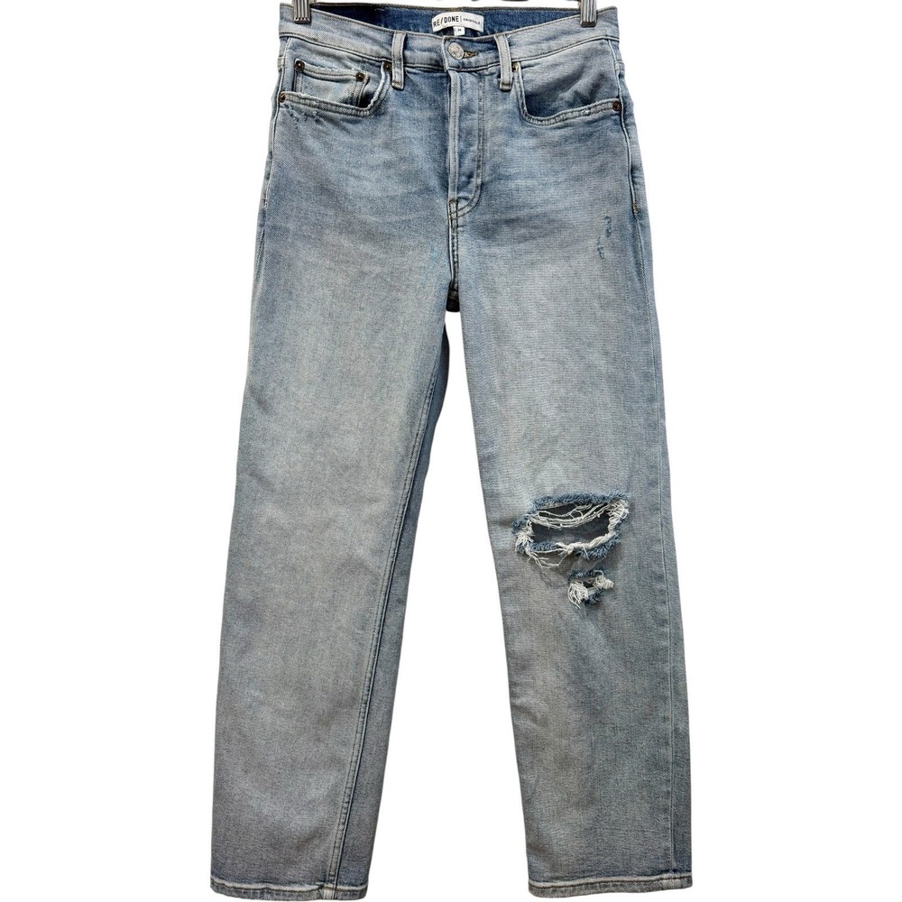RE/DONE High Rise 90's Ankle Crop Jeans Lived Light Wash Straight Leg 26